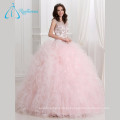 Sequined Beading Crystal Ruffles Pink Quinceanera Vestidos Ball Gown